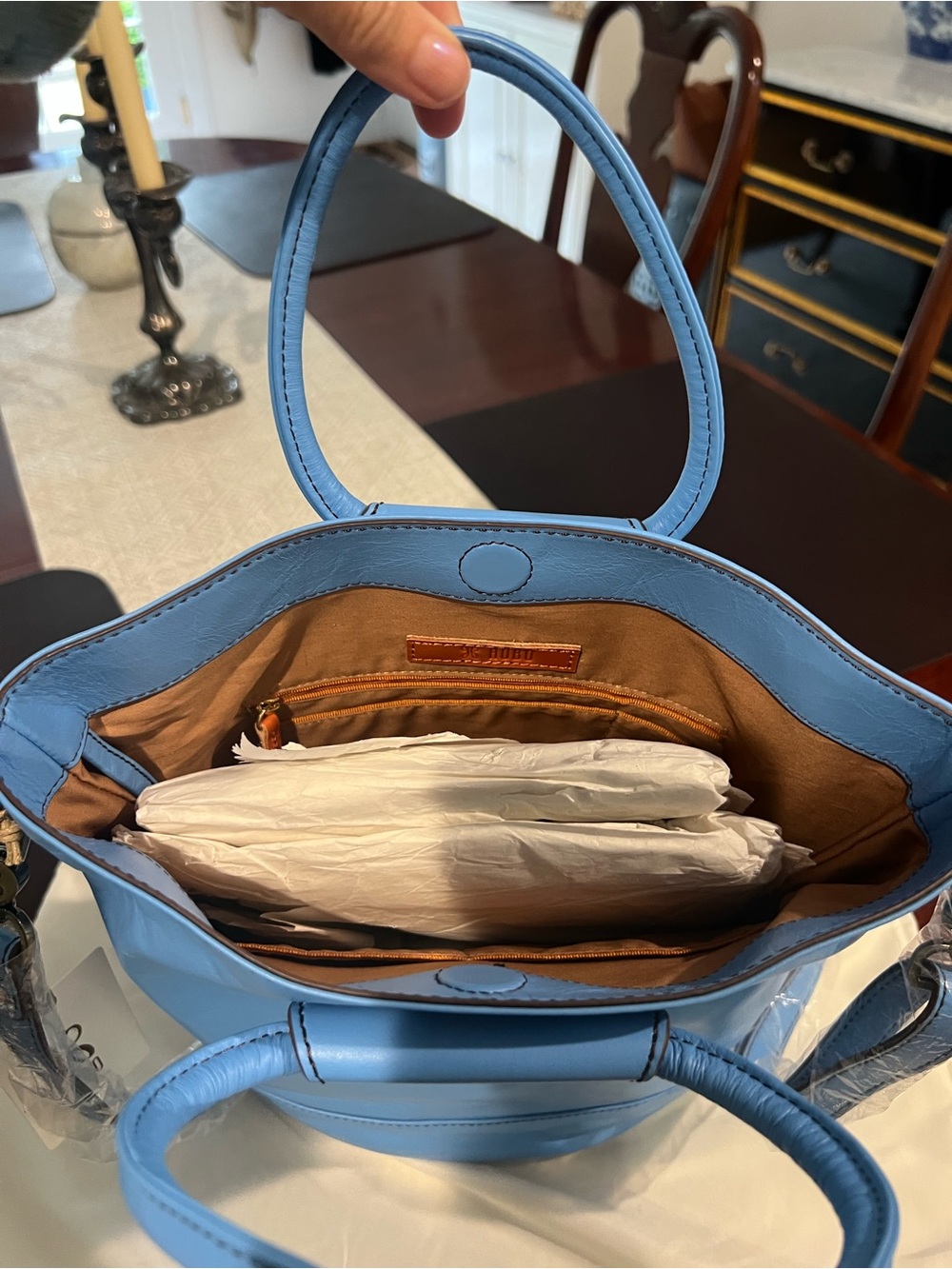 HOBO Sky Blue Leather Bucket Tote with Round Handles - Picture 6 of 8